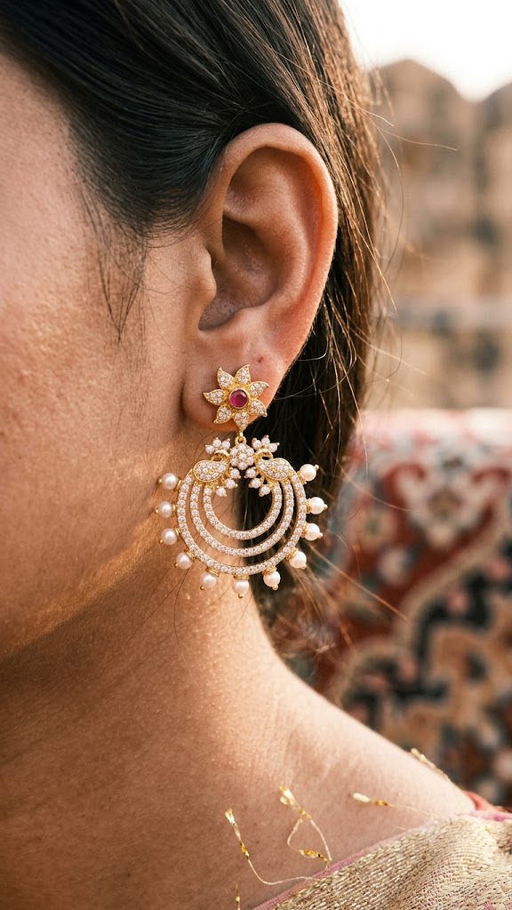Luxury Pearl Hoop Earrings for Women | Designer Gold Plated Earrings (BR250)