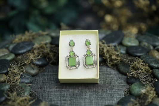 Green Designer Drop Earrings | Elegant Fashion Jewelry for Women (BR250)