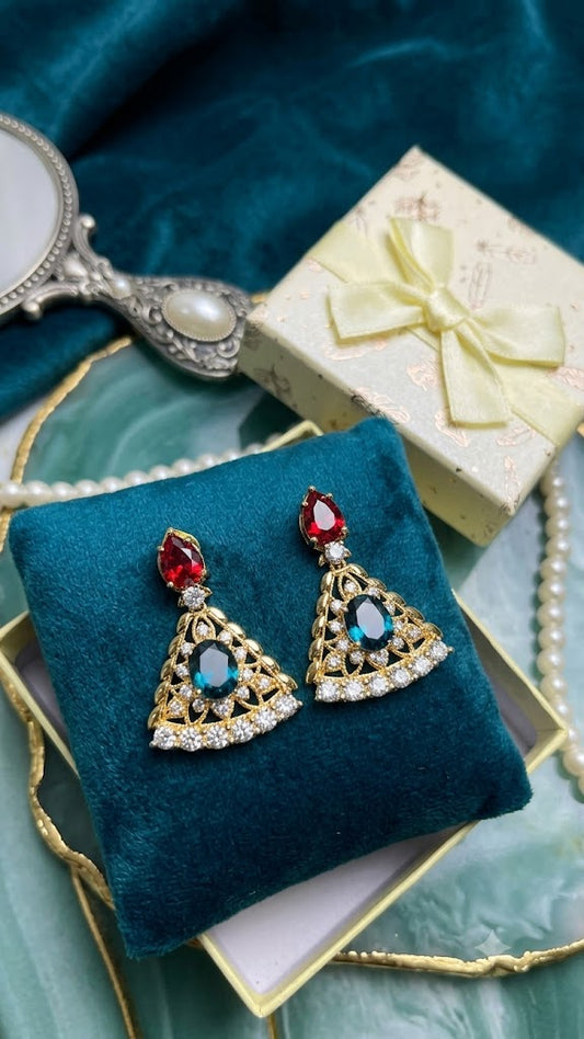 Luxury Multicolor CZ Designer Earrings for Women | Gold Finish Jewelry (BR250)