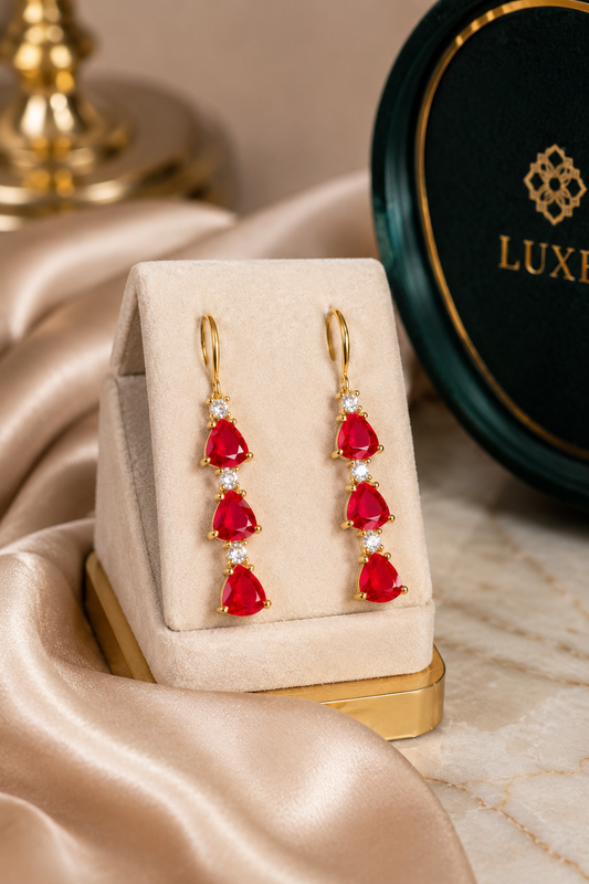 Fancy Red Ear Hanging Earrings for Women – Elegant Designer Dangle Earrings for Party Wear (BR150)