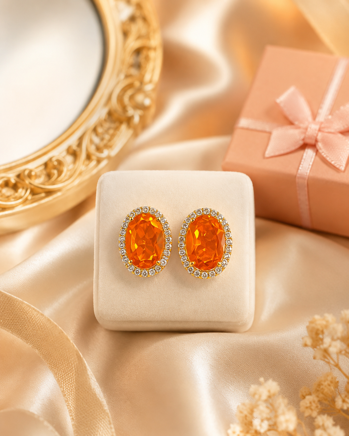 Fancy Designer Pink Stone-Inspired Ear Studs with Halo Design for Women | Elegant Party Wear Jewelry (BR120)