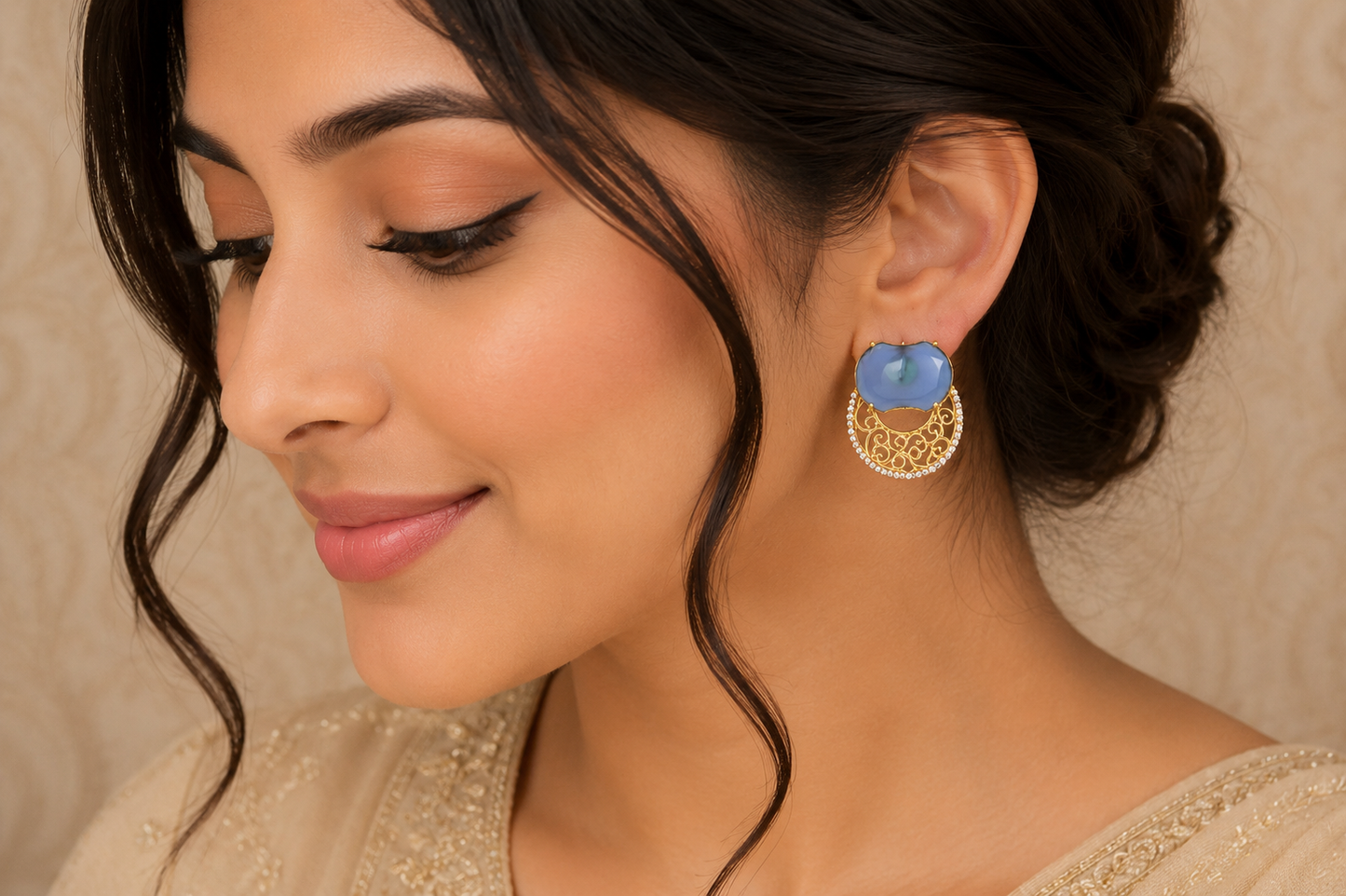 Elegant Blue Floral Designer Gold Plated Statement Earrings for Women (BR250)