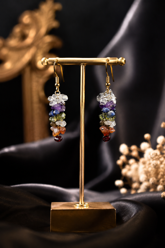 7 Chakra Natural Crystal Chips Earrings – Handmade Healing Jewelry