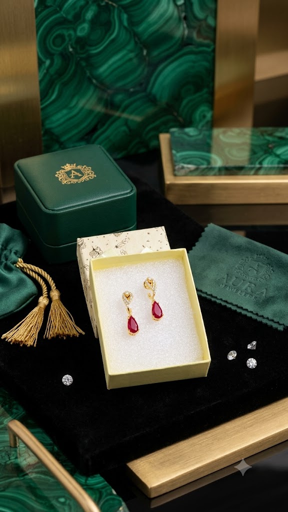 Luxury Red Teardrop Gold-Plated Drop Earrings for Women | Party Wear (BR125)