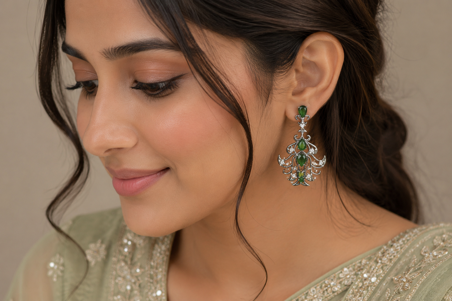 Elegant Green Designer Chandelier Earrings for Women | Party Wear (BR250)