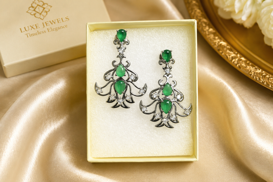Elegant Green Designer Chandelier Earrings for Women | Party Wear (BR250)