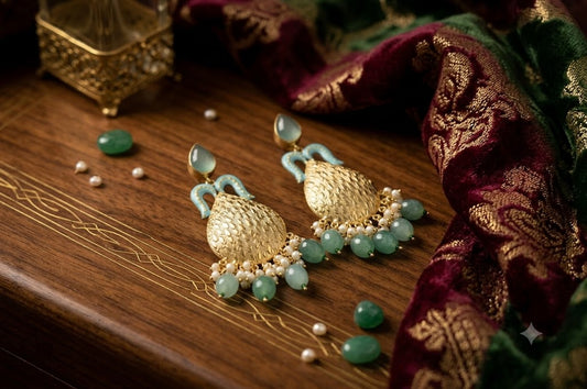 Elegant Gold-Tone Mint Green Designer Drop Earrings for Women (BR250)