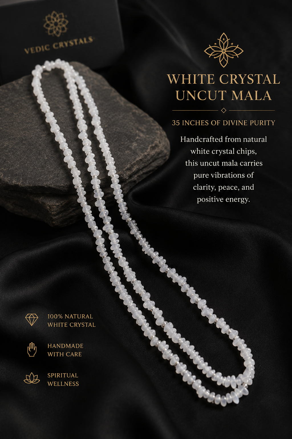 White Moonstone Uncut Mala 35 Inches | Natural Crystal Necklace