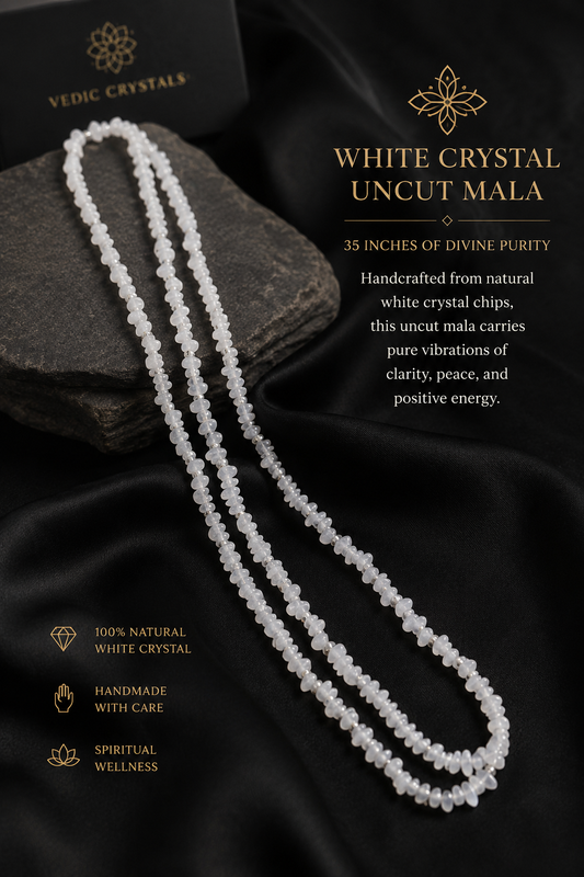 White Moonstone Uncut Mala 35 Inches | Natural Crystal Necklace