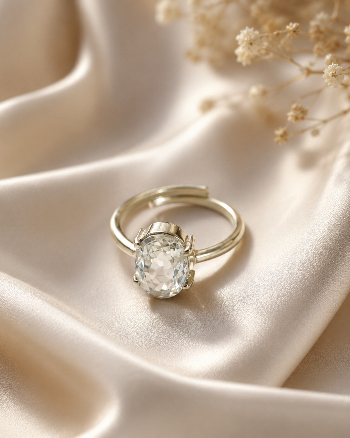 White Zircon Adjustable Silver Ring | Elegant Crystal Ring for Women