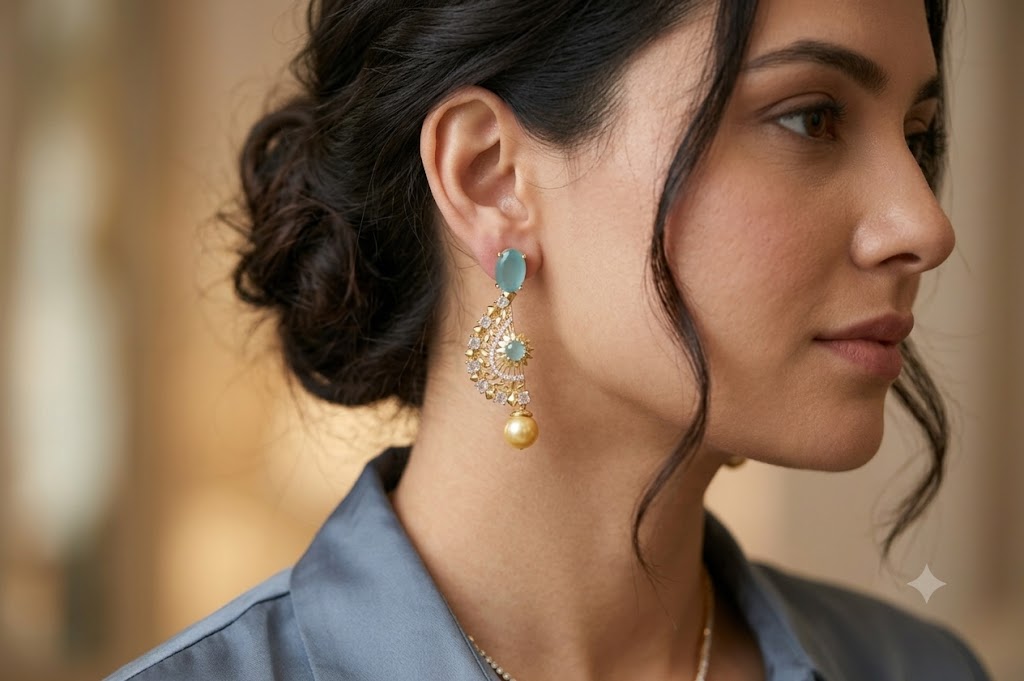 Luxury Gold Plated Pearl Drop Earrings for Women | Designer Party Wear (BR250)