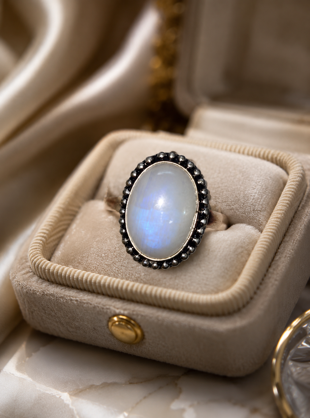 Rainbow Moonstone Adjustable Ring for Intuition & Elegance