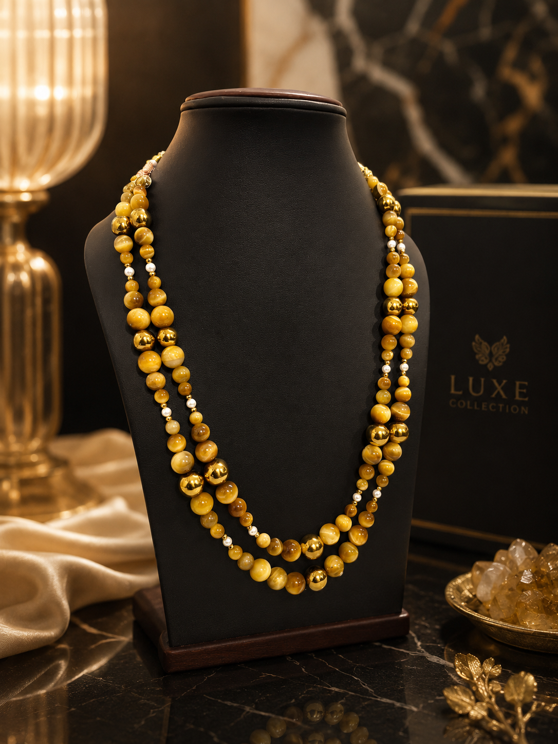 Tiger Eye Beaded Necklace | Luxury Double-Strand Gemstone Jewelry