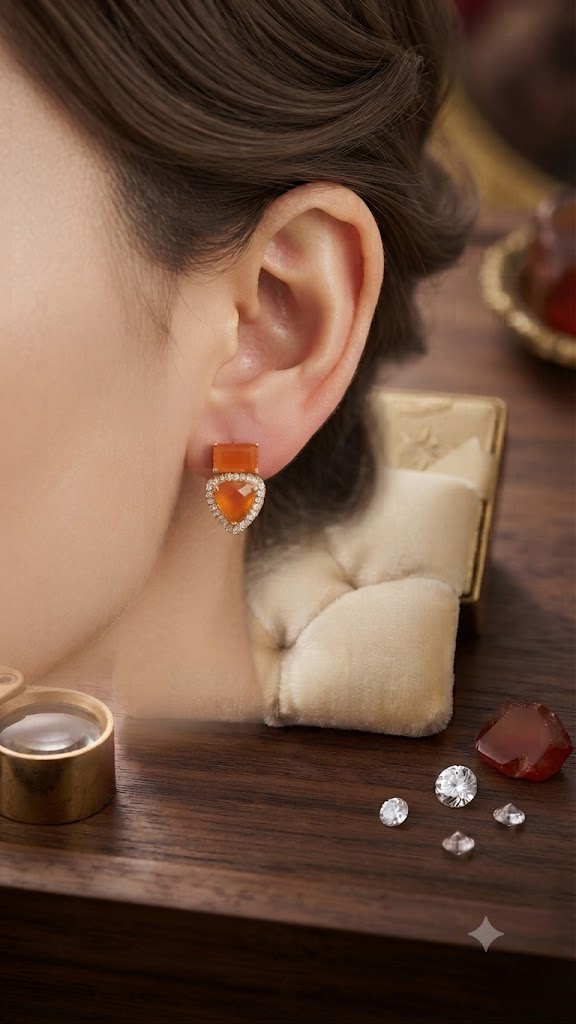 Elegant Orange Heart Fashion Stud Earrings for Women | Gold Finish (BR250)