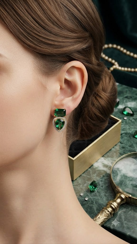 Luxury Green Designer Drop Earrings for Women | Fashion Jewelry (BR250)