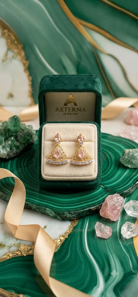 Luxury Gold-Plated Pink Stone Fan Drop Earrings for Women | Party Wear (BR250)
