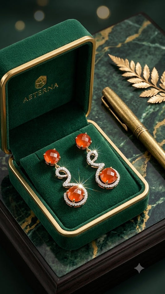 Sun-Kissed Orange Round Stone Dangle Earrings with Sparkling Micro-Pave Details (BR250)
