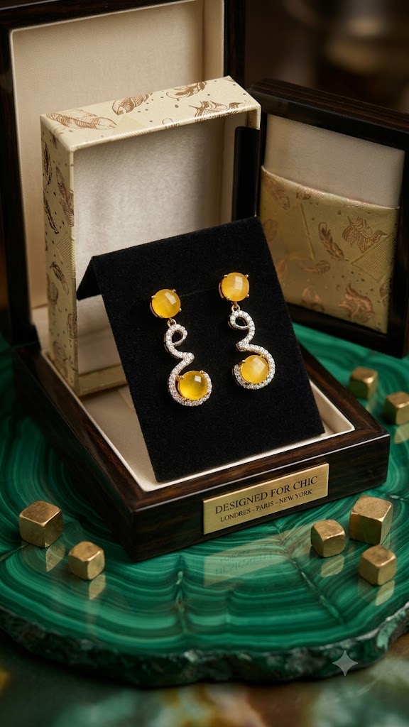 Designer Yellow Stone Drop Earrings for Women | Gold Plated (BR250)