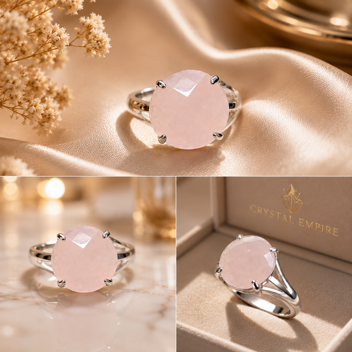Rose Quartz Adjustable Ring for Love, Peace & Positive Energy