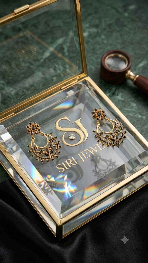 Black Stone Gold-Tone Chandbali Earrings for Women | Fancy Ethnic Studs (BR125)