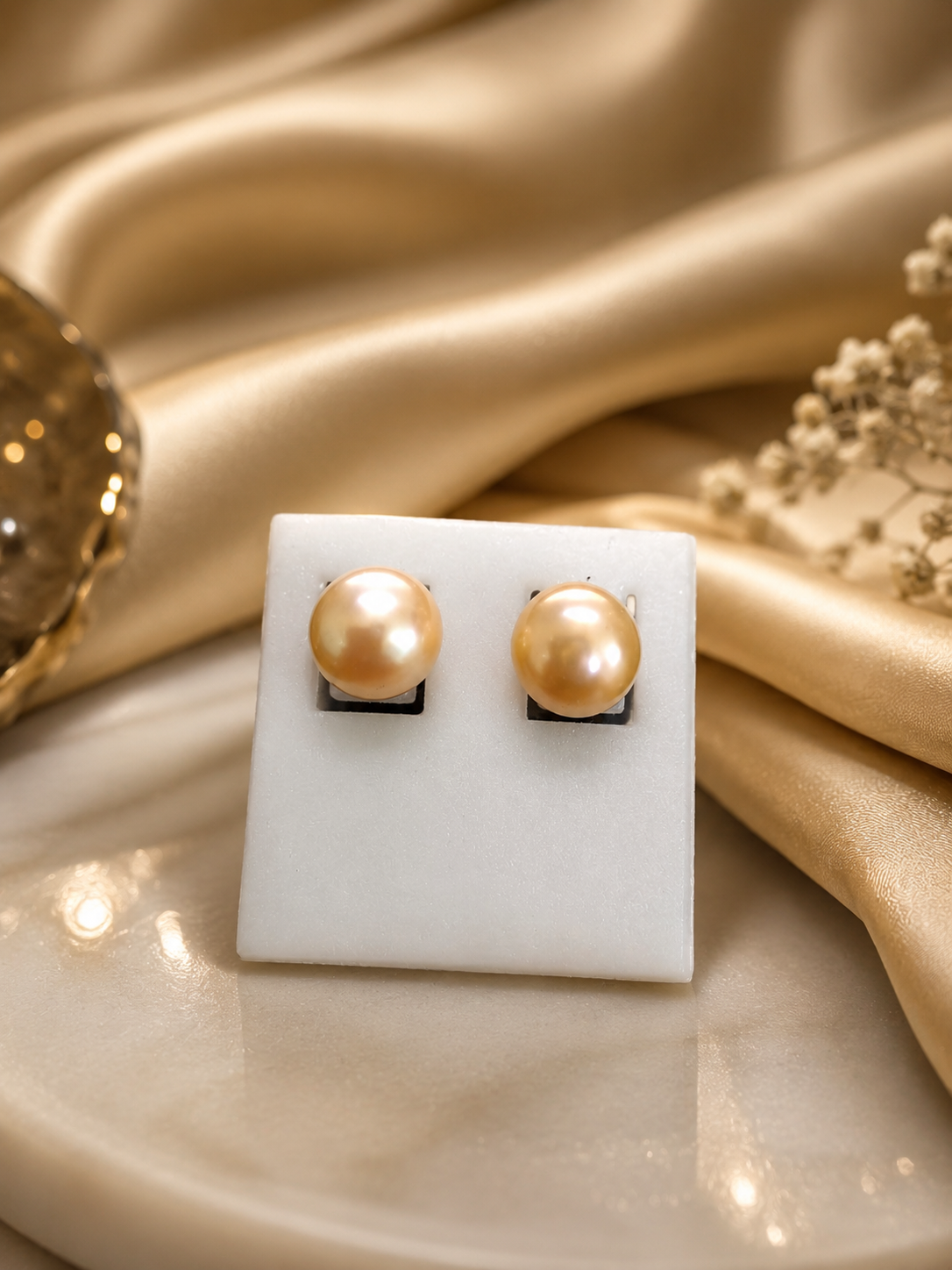 Elegant Golden Pearl Stud Earrings for Women | Classic Pearl Earrings