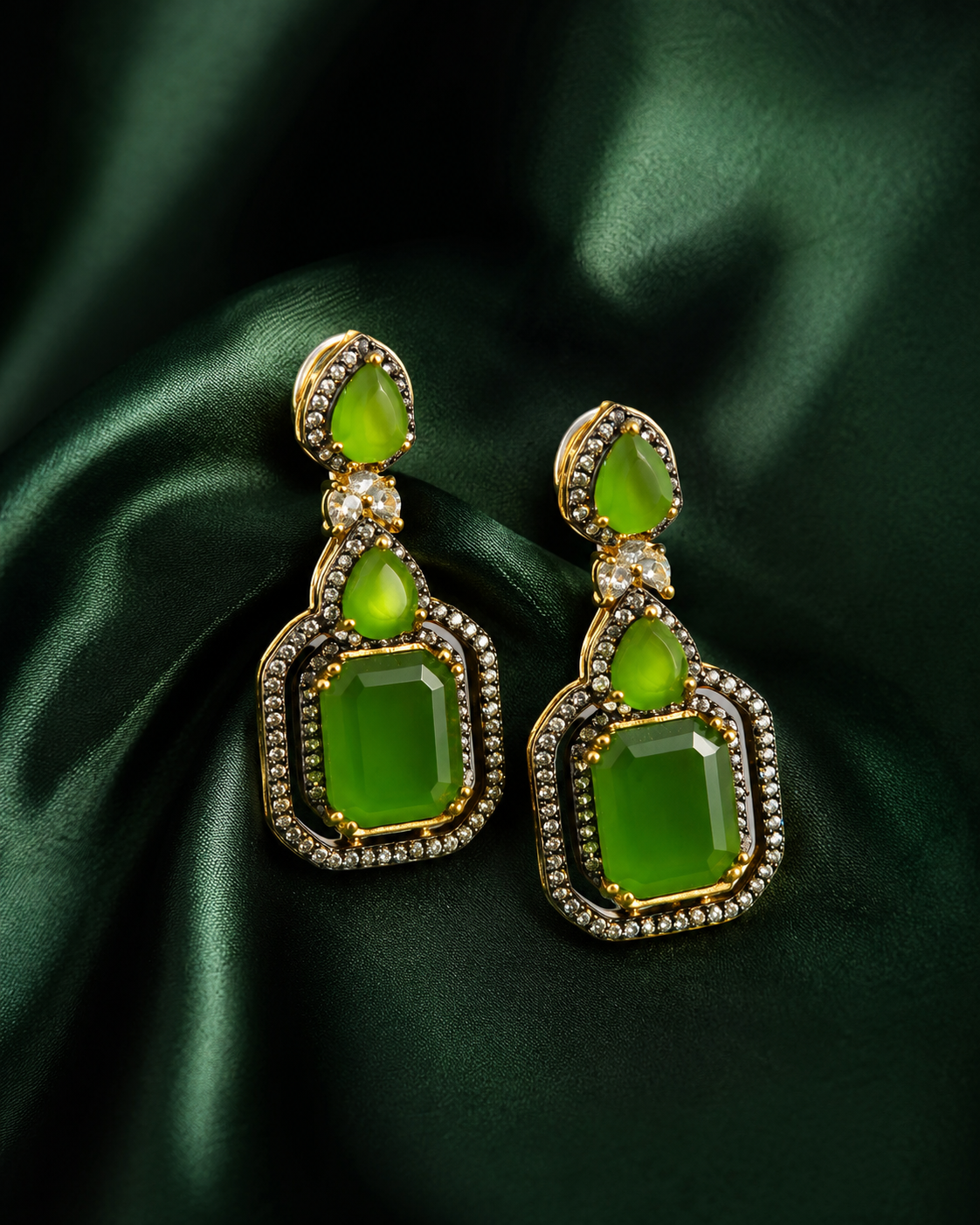 Luxury Green Enamel Statement Drop Earrings for Women Party Wear (BR300)