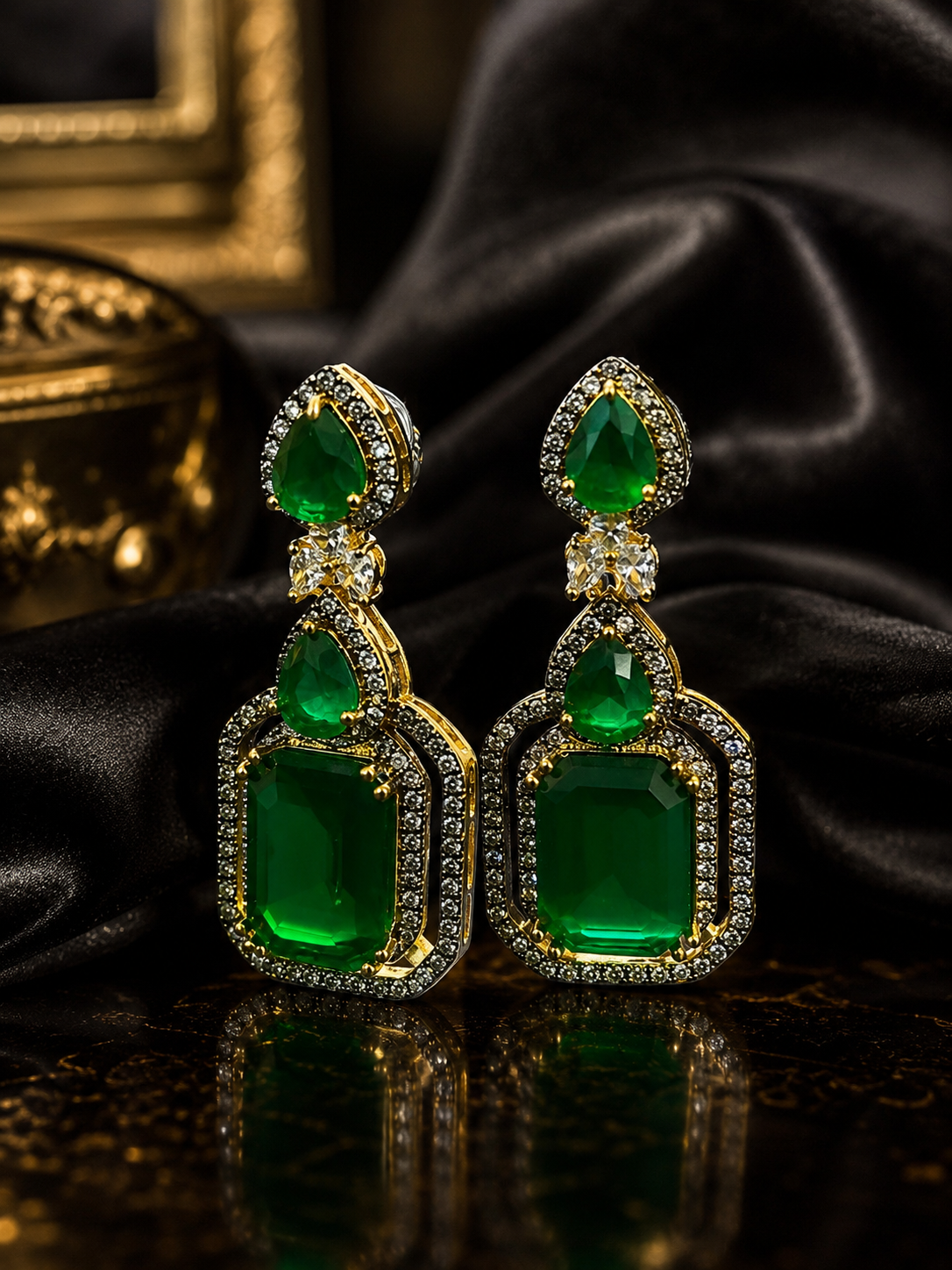 Luxury Emerald Green Statement Drop Earrings for Women Party Wear (BR300)