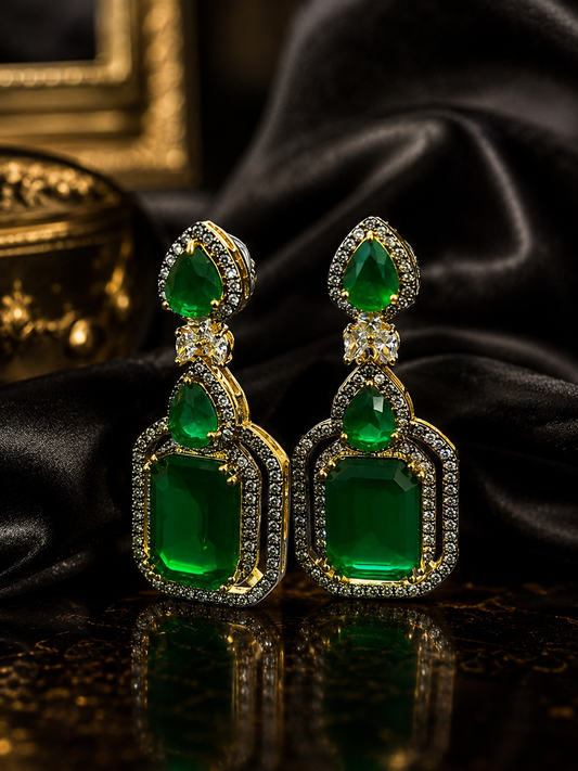 Luxury Emerald Green Statement Drop Earrings for Women Party Wear (BR300)