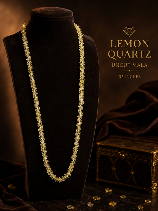 Lemon Quartz Uncut Mala 35 Inches | Natural Crystal Healing Necklace