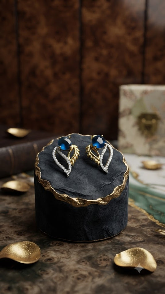 Elegant Blue Leaf Design Earrings | Stylish Fashion Jewelry for Women (BR250)