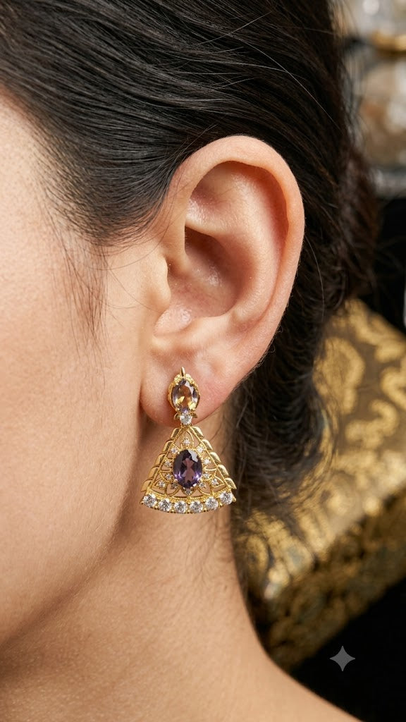 Luxury Gold-Tone CZ Designer Drop Earrings for Women | Party Wear (BR250)