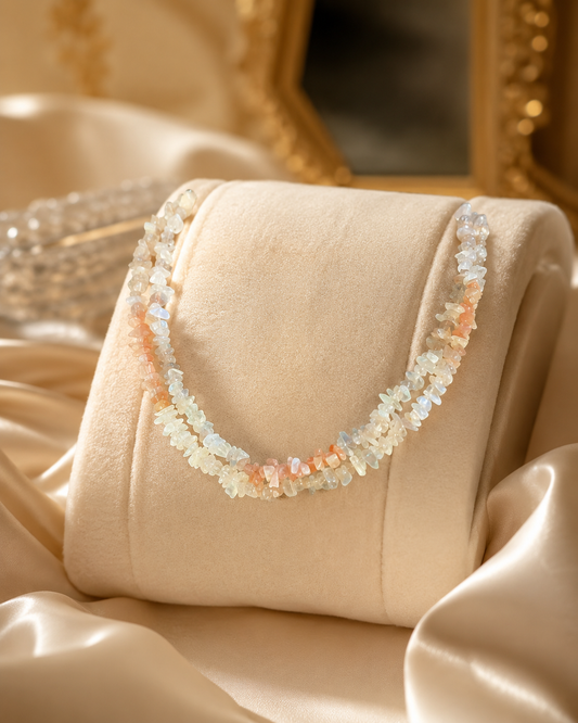 Multi Color Moonstone Uncut Mala 35 Inches | Natural Crystal Necklace