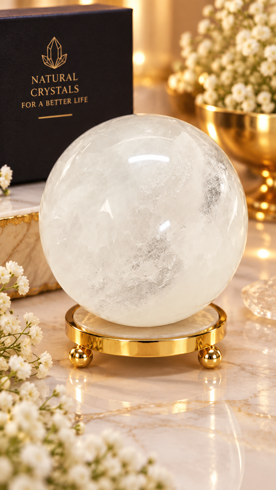 Natural White Crystal Ball | Clear Quartz Crystal Sphere for Meditation, Vastu & Home Décor 632Gram