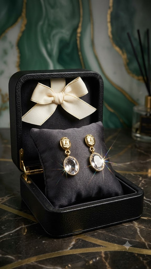 Gold-Tone Oval Drop Earrings | Elegant Designer Fashion Jewelry (BR125)