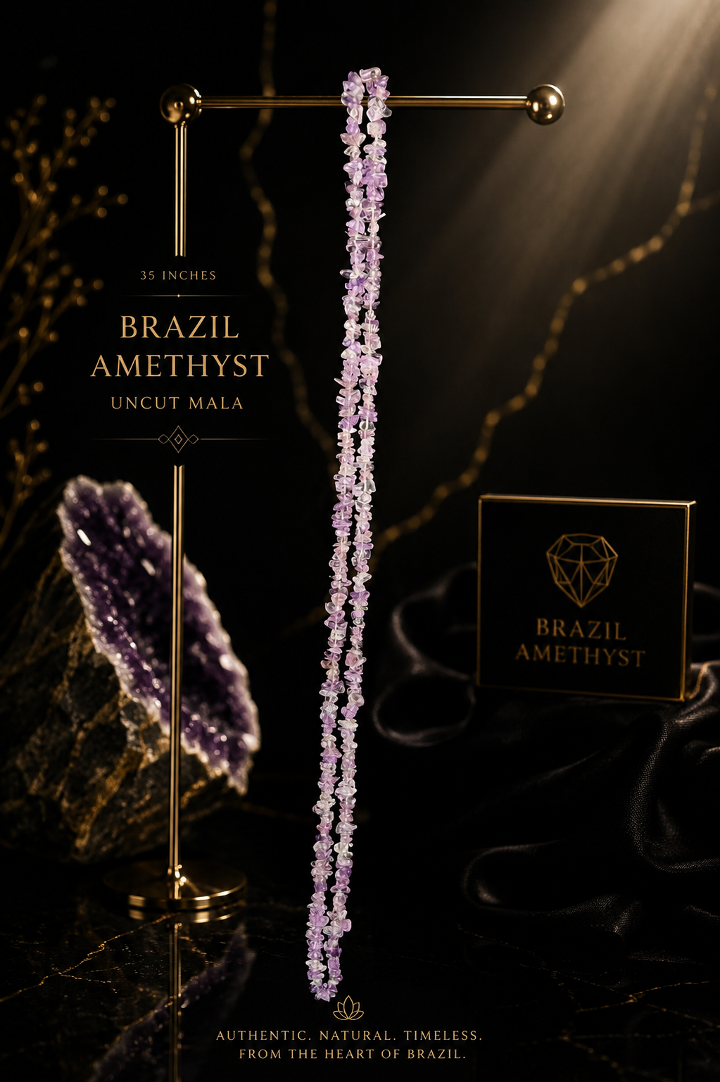 Brazil Amethyst Uncut Mala 35 Inches | Natural Healing Crystal Necklace