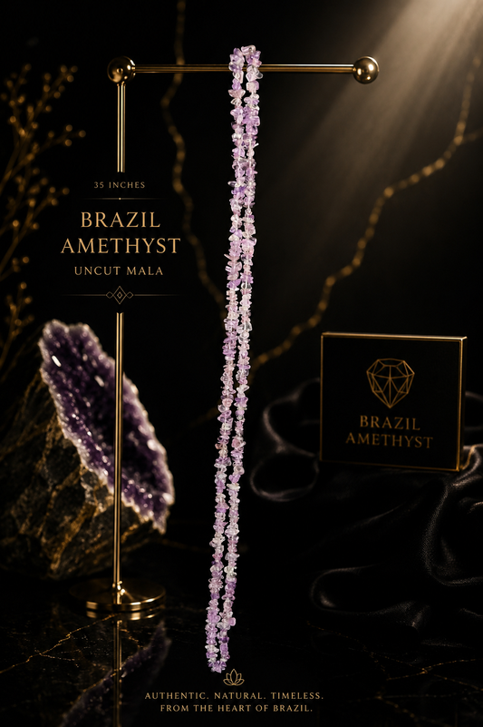 Brazil Amethyst Uncut Mala 35 Inches | Natural Healing Crystal Necklace