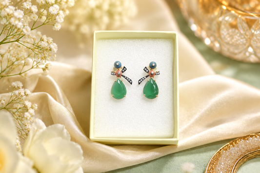 Elegant Green Designer Drop Earrings for Women | Premium Fashion Jewelry (Br250)
