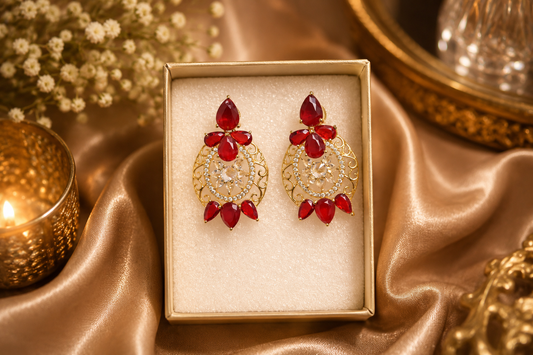 Luxury Red Designer Drop Earrings for Women | Premium Fashion Jewelry (BR250)