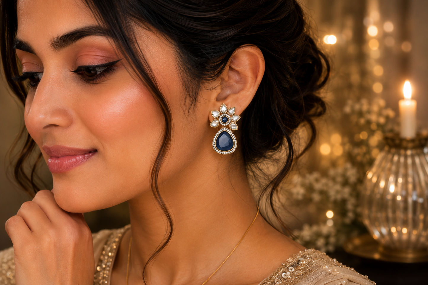 Gold Floral Drop Earrings for Women | Elegant Party Wear (BR250)