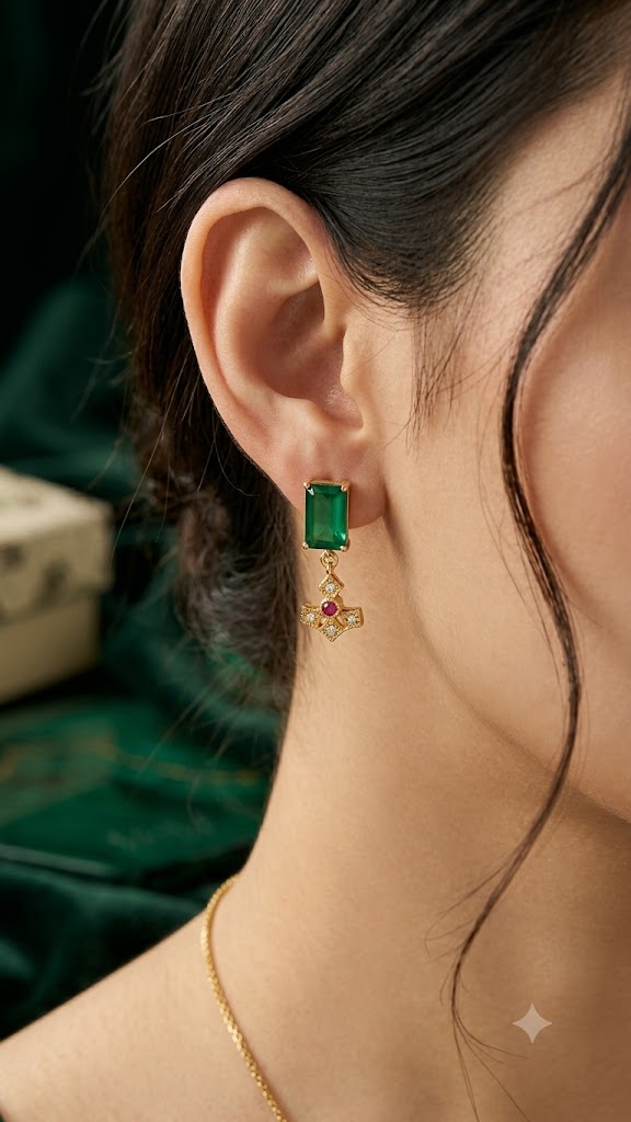 Green Fancy Drop Earrings for Women | Elegant Gold Jewelry (BR125)