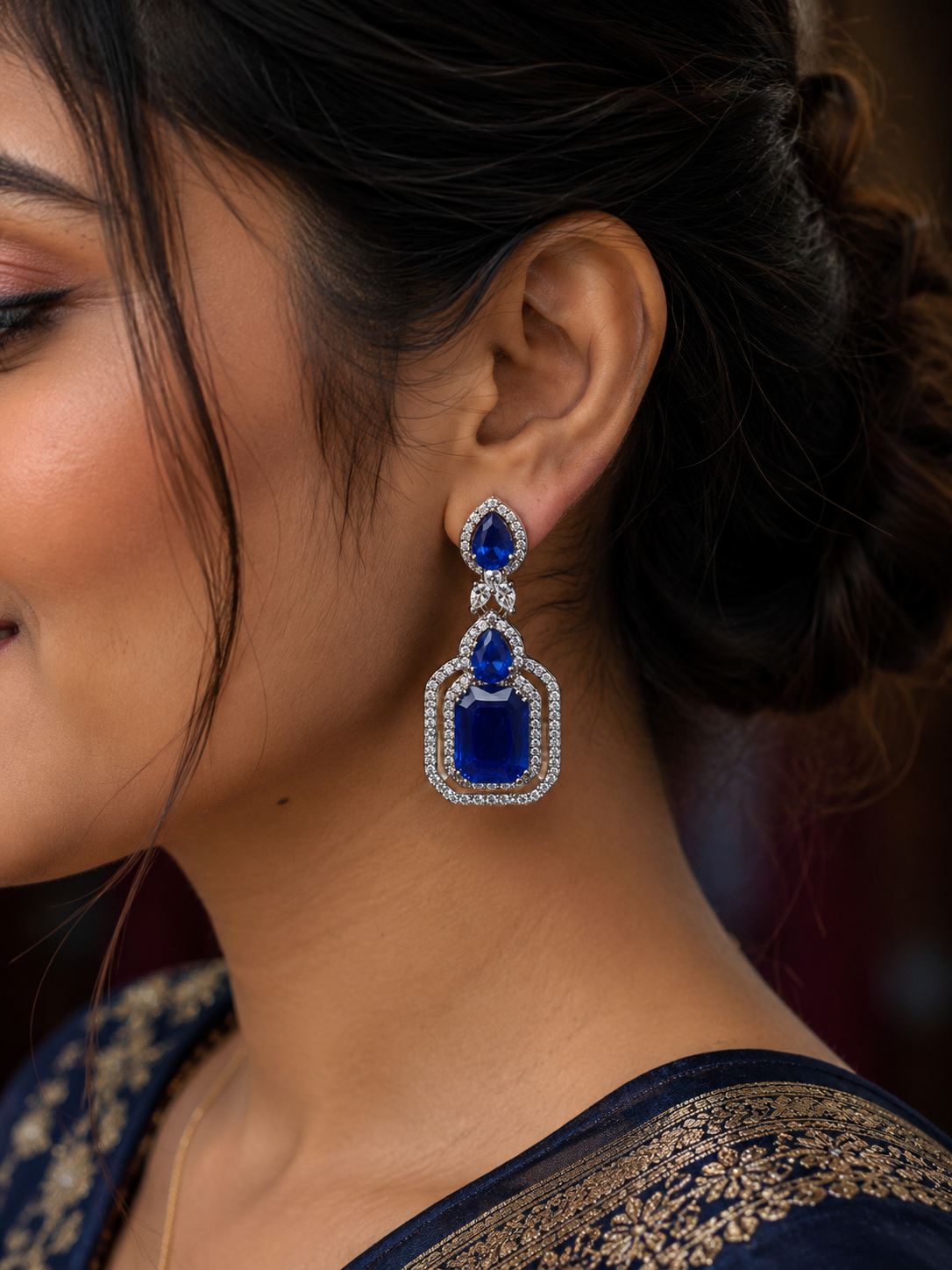 Royal Blue Luxury Statement Drop Earrings for Women (BR300)