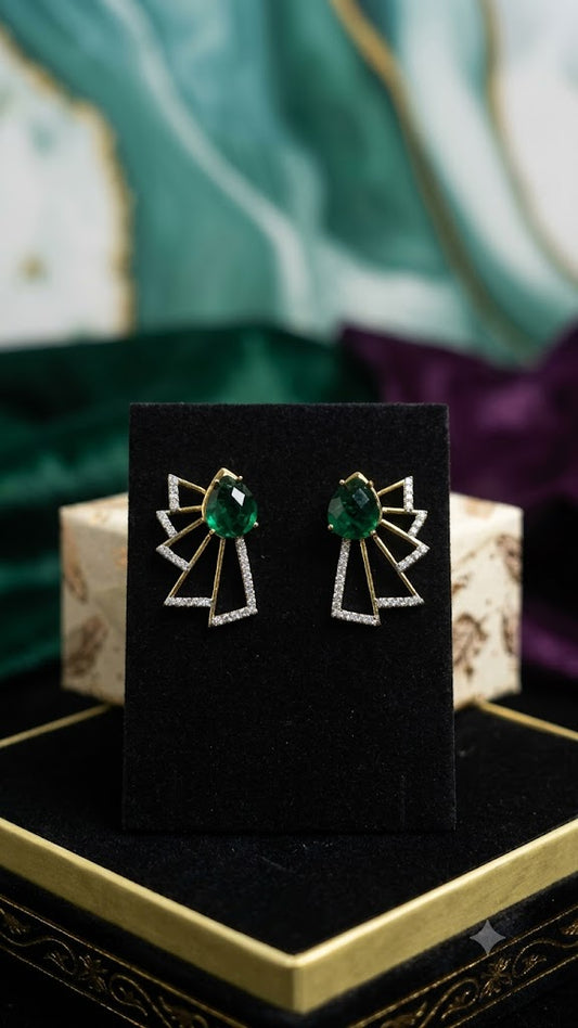 Luxury Green Teardrop Designer Earrings | Gold Plated Fashion Jewelry (BR250)