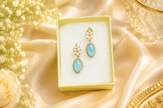Blue Marquise Drop Earrings | Elegant Gold Finish Fashion Jewelry (BR250)