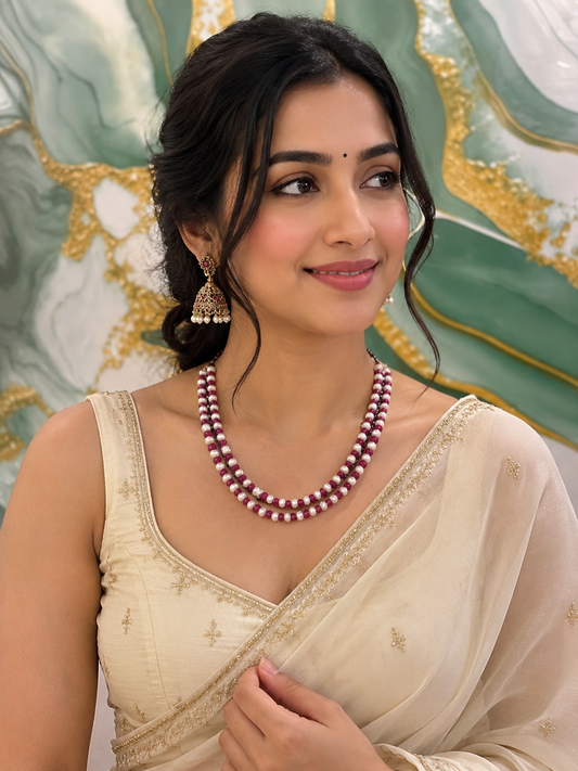 Elegant Double Layer Pearl & Pink Bead Necklace for Women | Luxury Fashion Jewelry