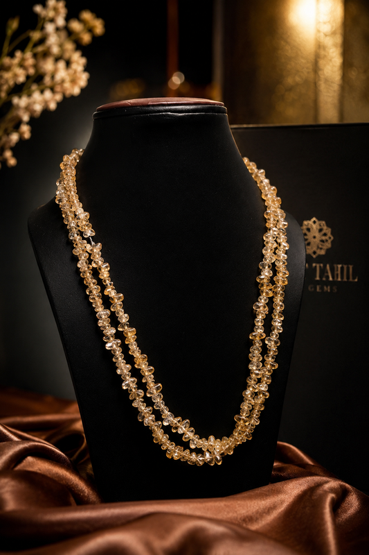 Natural Citrine Uncut Mala 35 Inches | Handmade Crystal Necklace