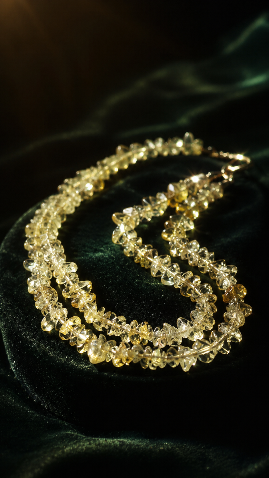 Lemon Quartz Uncut Mala 35 Inches | Natural Crystal Healing Necklace
