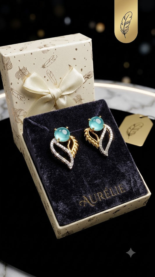 Elegant Mint Green Chalcedony Leaf Earrings in Gold and Diamond Accents (BR250)