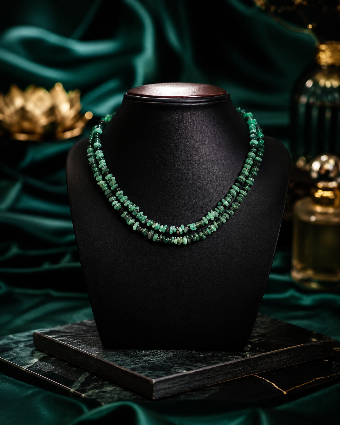 Natural Emerald Uncut Mala 35 Inches | Premium Crystal Necklace
