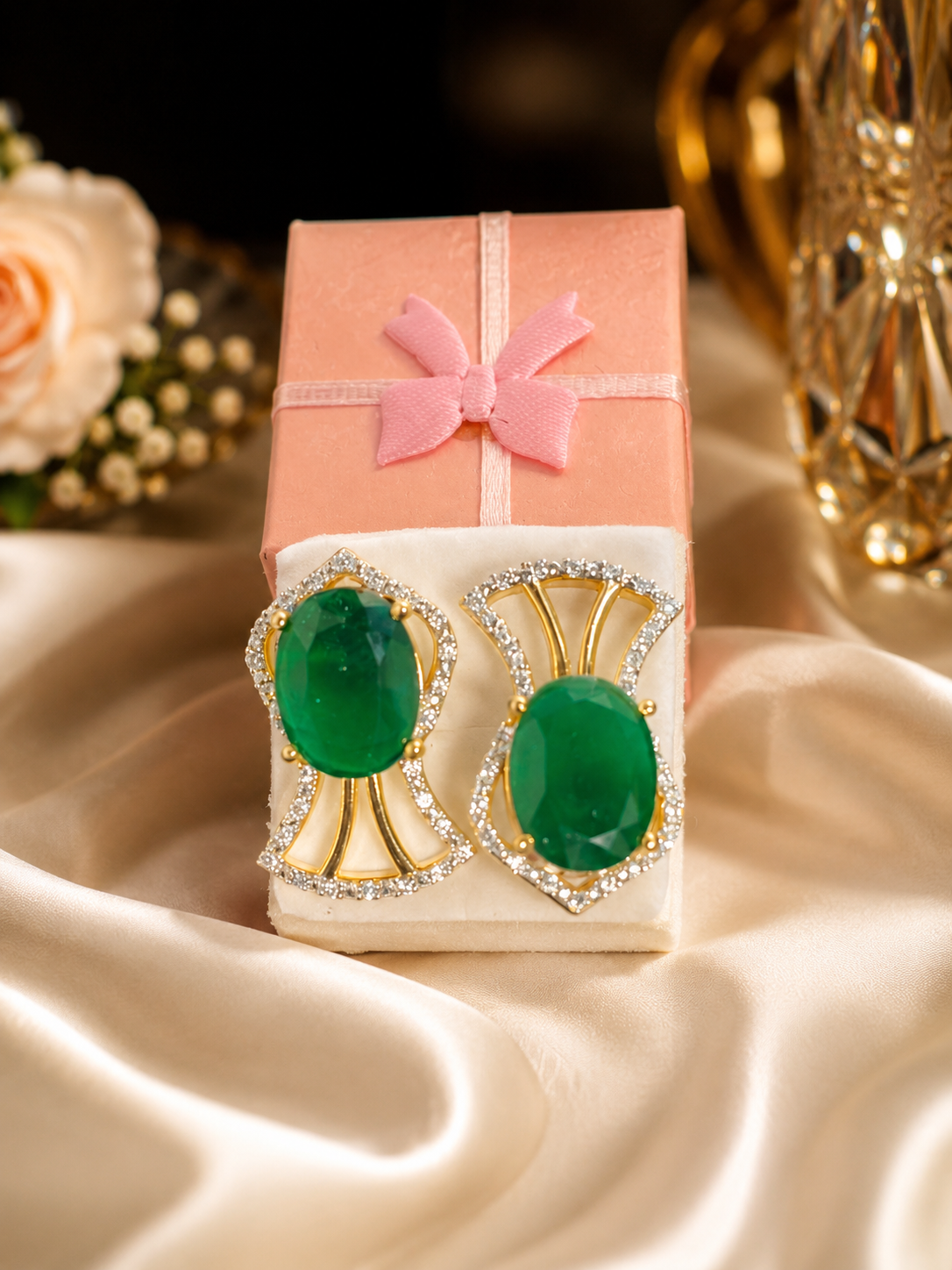 Luxury Green Stone Ear Hanging Earrings for Women | Elegant Gold Plated Dangle Earrings (BR150)