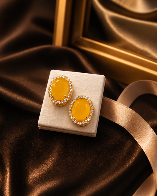 Fancy Designer Yellow Stone Ear Studs for Women | Elegant Party Wear Earrings (BR120)